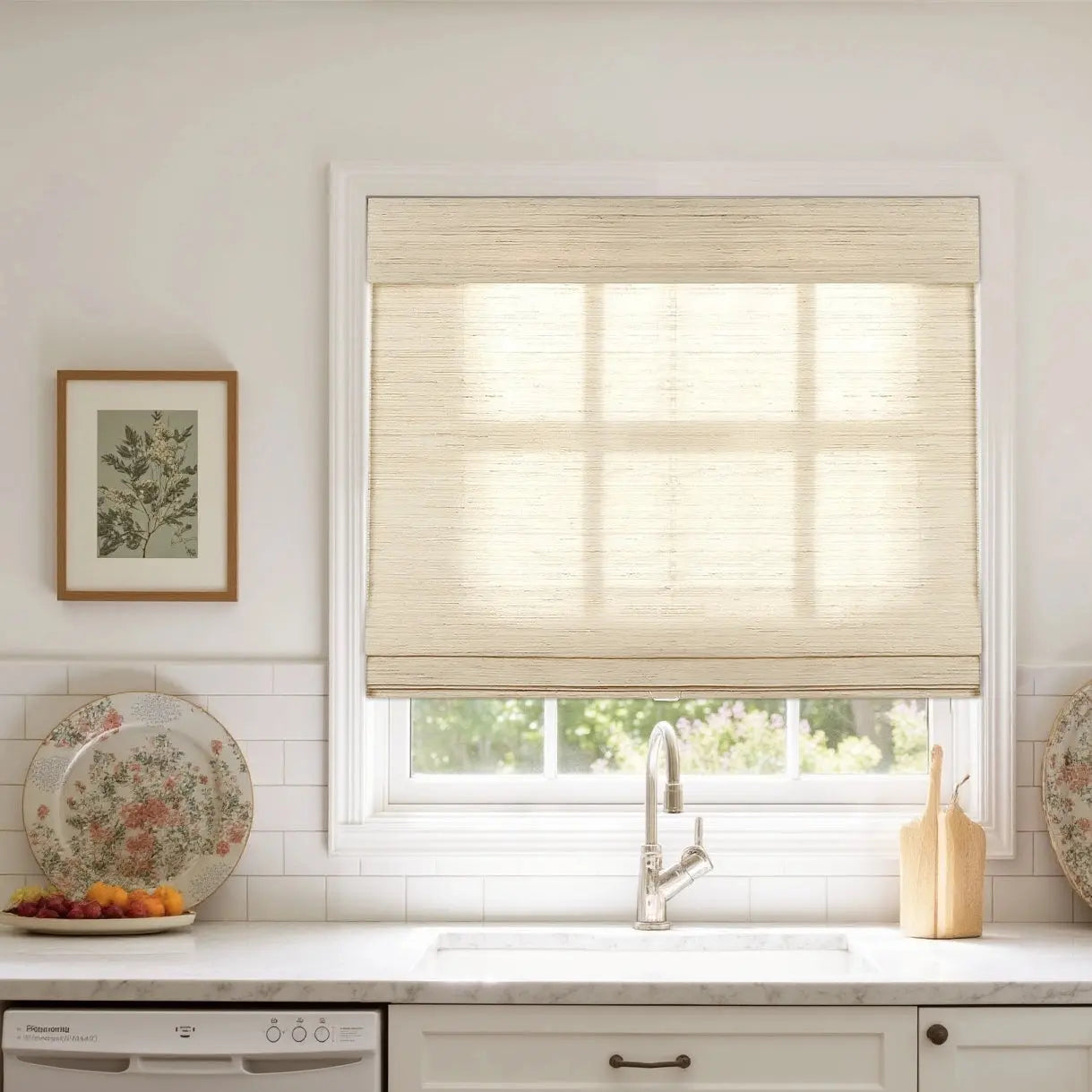 Custom Natural Ramie Bamboo Woven Shades - Cashew