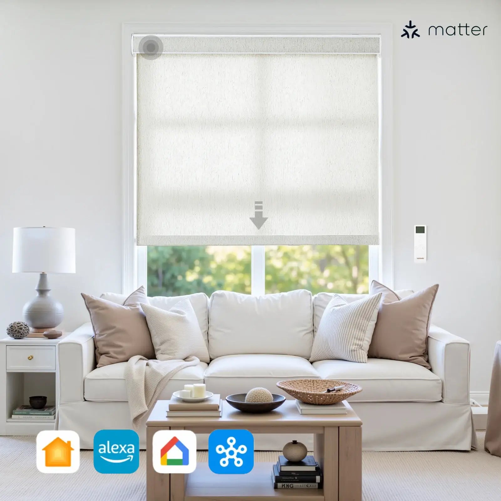 Alvin Motorized Linen Light Filtering Roller Shade | TWOPAGES Curtains