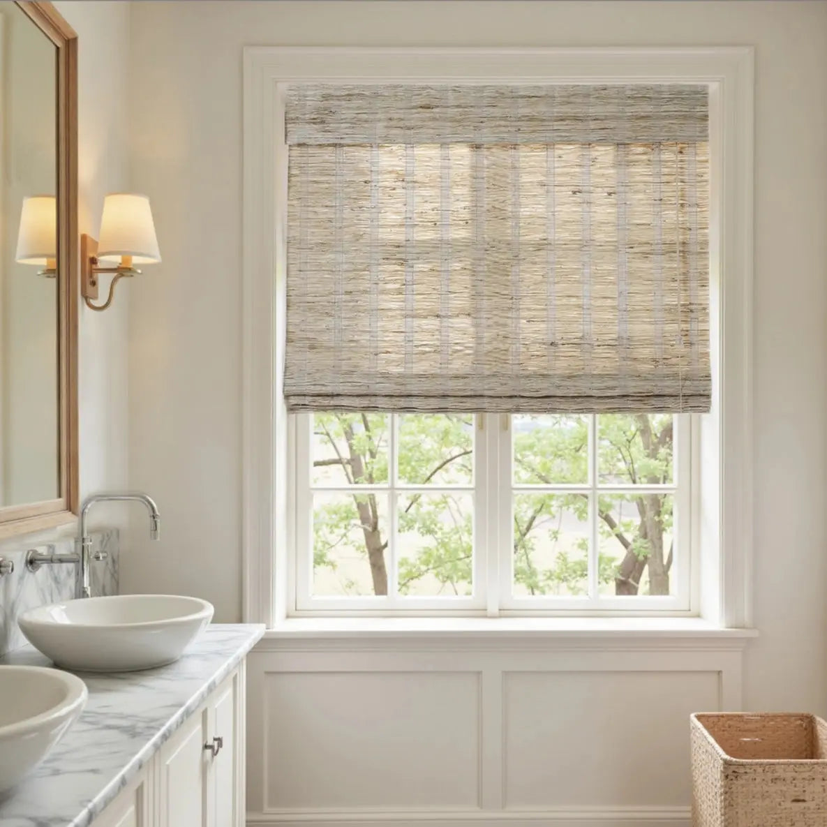 リネンのもんぺ　ライラック Lay Natural Ramie Bamboo Woven Shade - Almond