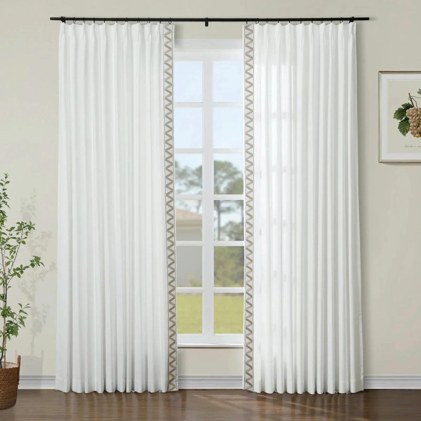 Jawara Luxury Linen Cotton Curtains with Border Trim (Sold per Pair) TWOPAGES