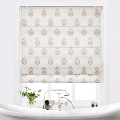 Stefana Silber Printed Cordless Roman Shade-Wooden Headrail TWOPAGES