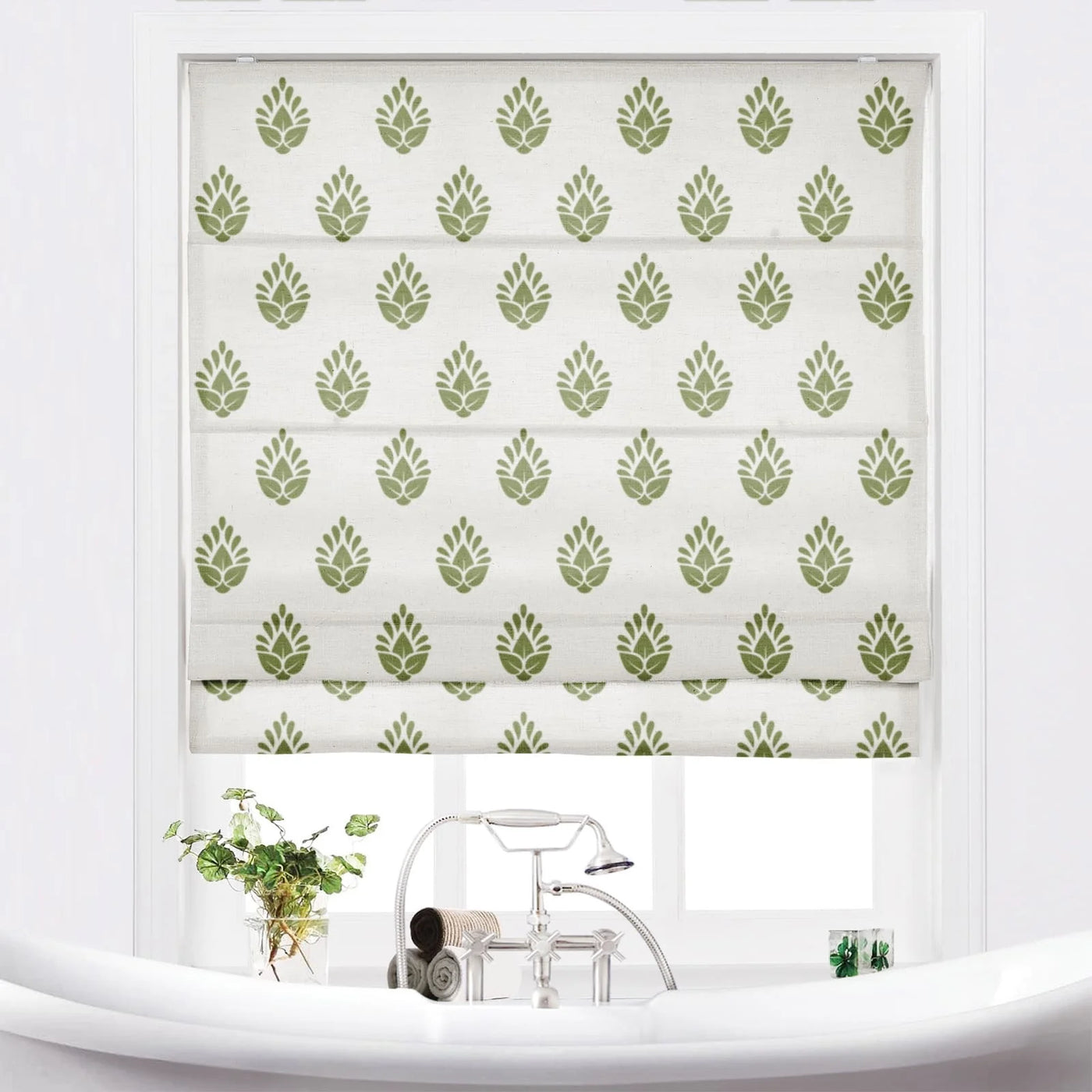 Stefena Silber Printed Cordless Roman Shade-Wooden Headrail