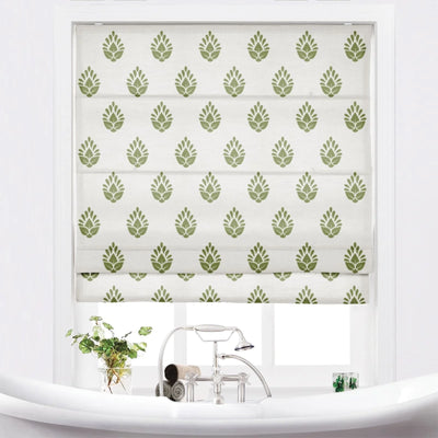 Stefana Silber Printed Cordless Roman Shade-Wooden Headrail TWOPAGES