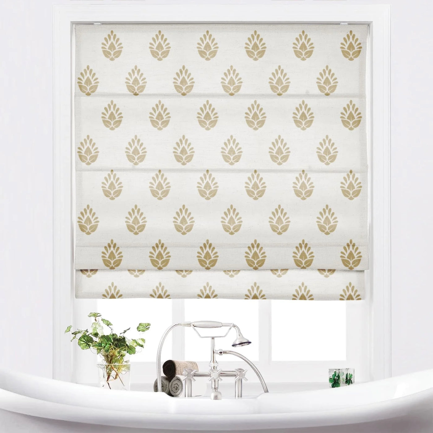 Stefena Silber Printed Cordless Roman Shade-Wooden Headrail