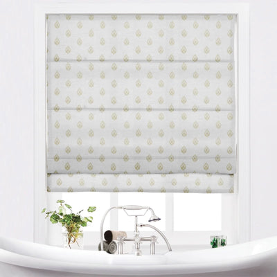 Stefana Silber Printed Cordless Roman Shade-Wooden Headrail TWOPAGES