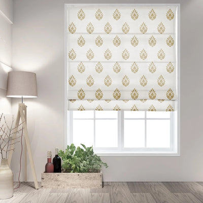 Stefana Silber Printed Cordless Roman Shade-Wooden Headrail TWOPAGES