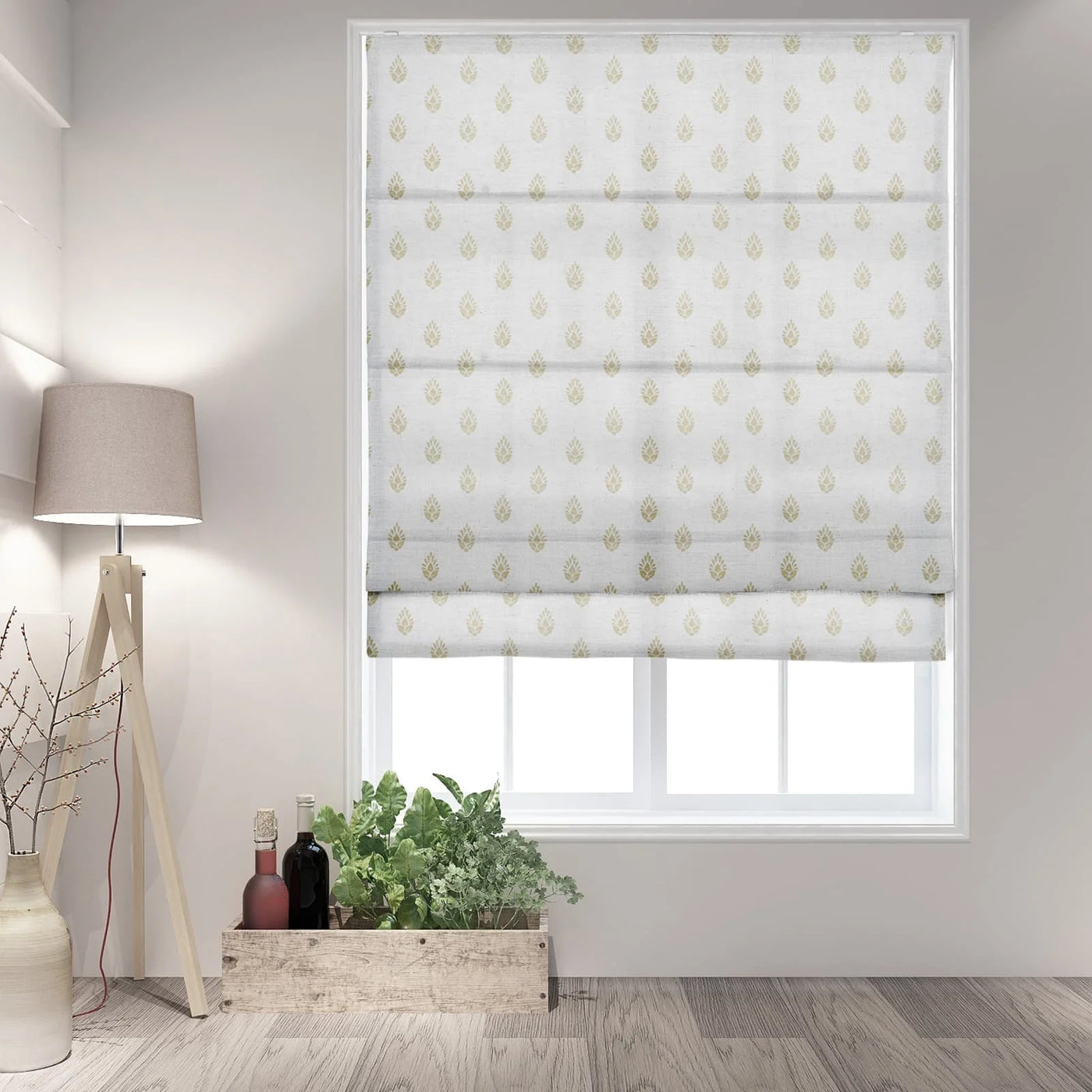 Stefana Silber Printed Cordless Roman Shade-Wooden Headrail TWOPAGES