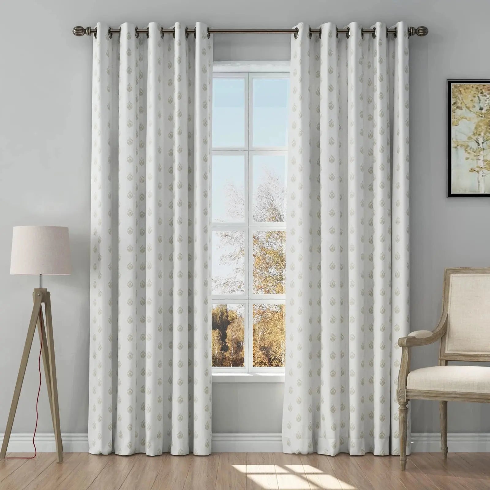 Stefana Silber Printed Pattern Grommet Linen Curtain