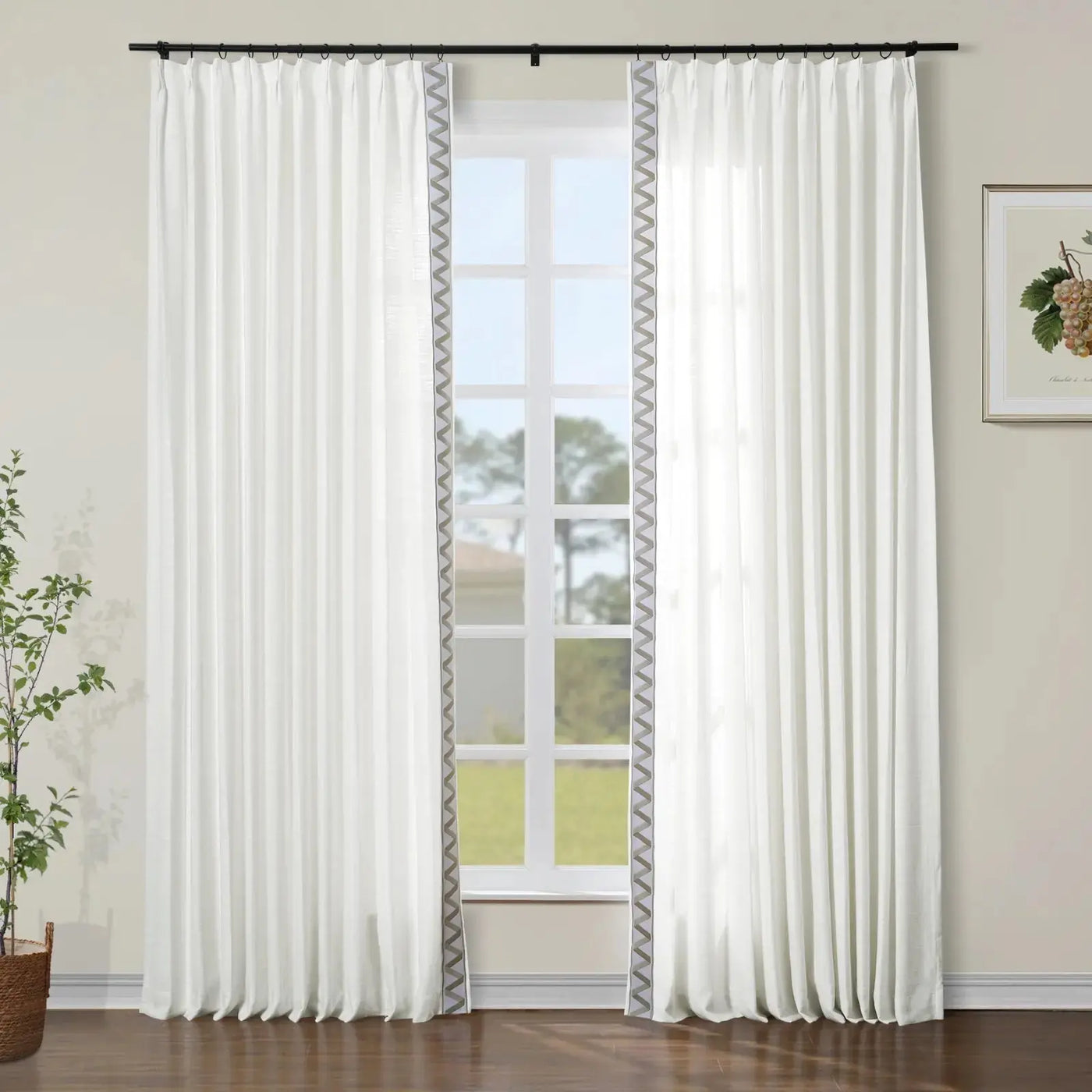 Jawara Luxury Linen Cotton Curtains with Border Trim (Sold per Pair) TWOPAGES