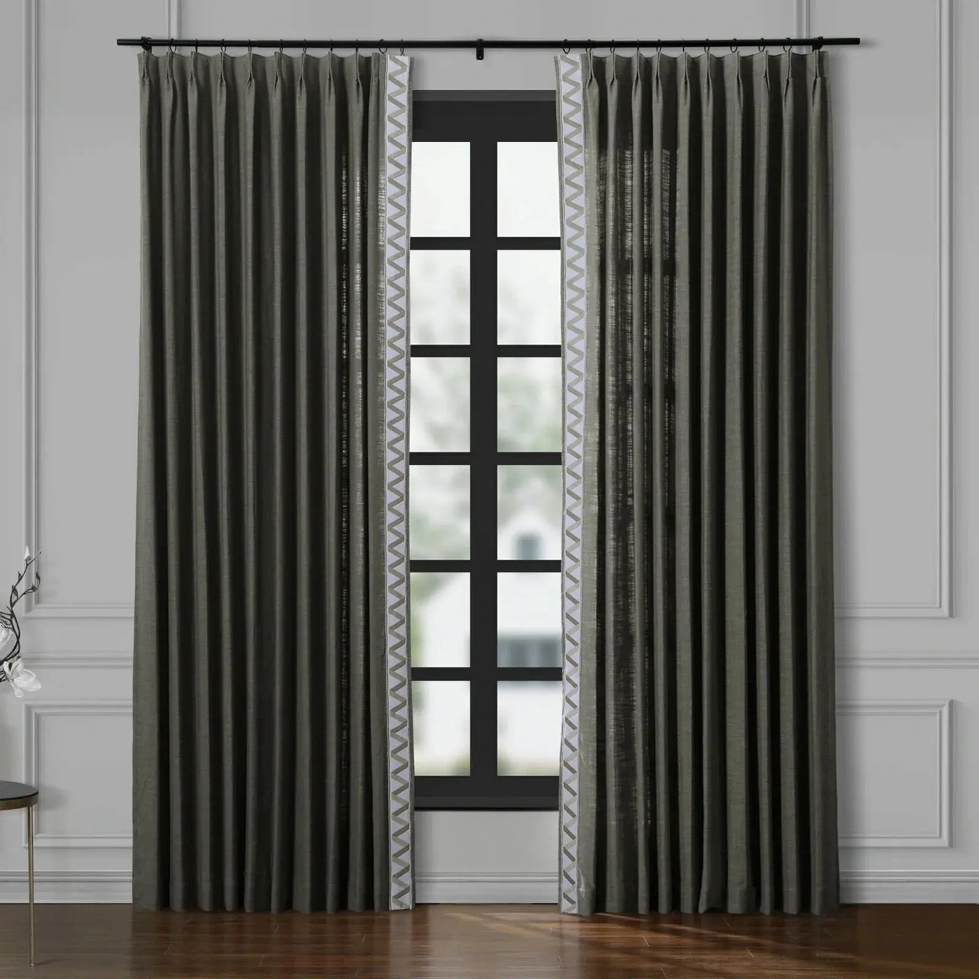 Jawara Luxury Linen Cotton Curtains with Border Trim (Sold per Pair) TWOPAGES