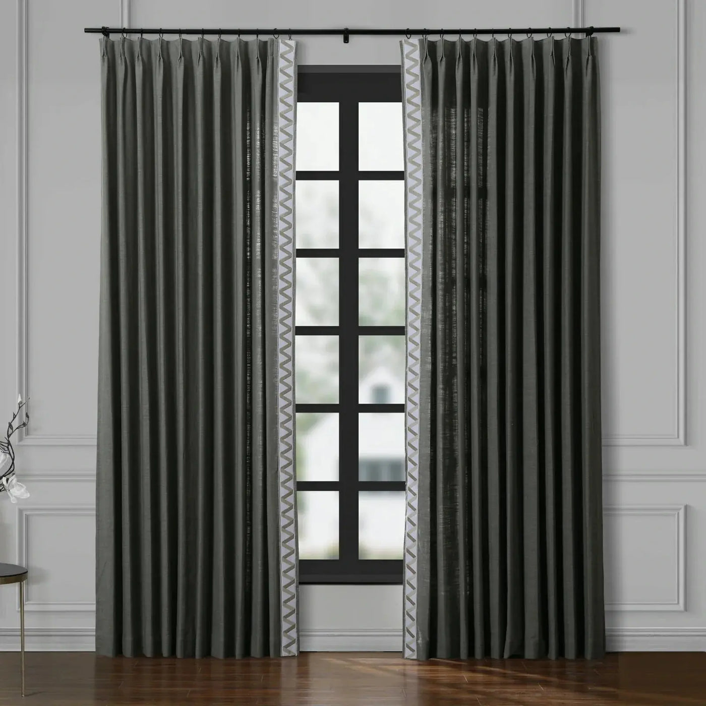 Jawara Luxury Linen Cotton Curtains with Border Trim (Sold per Pair) TWOPAGES