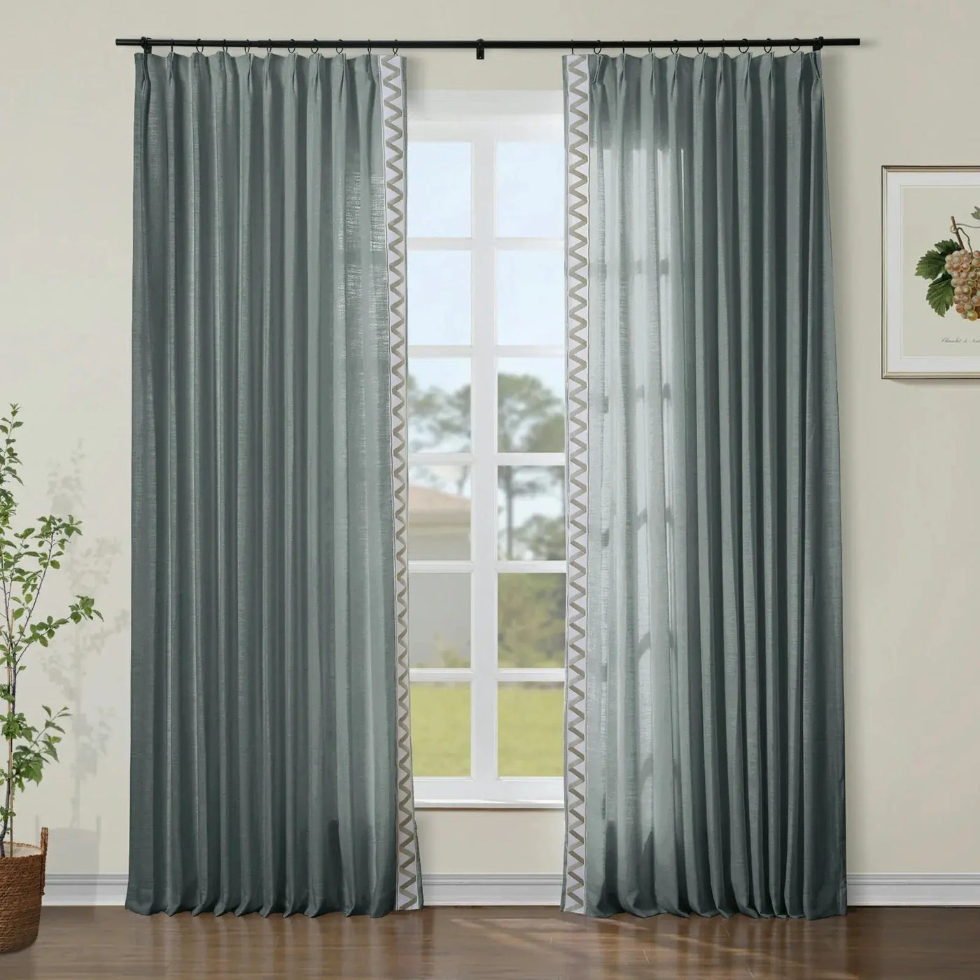 Jawara Luxury Linen Cotton Curtains with Border Trim (Sold per Pair) TWOPAGES