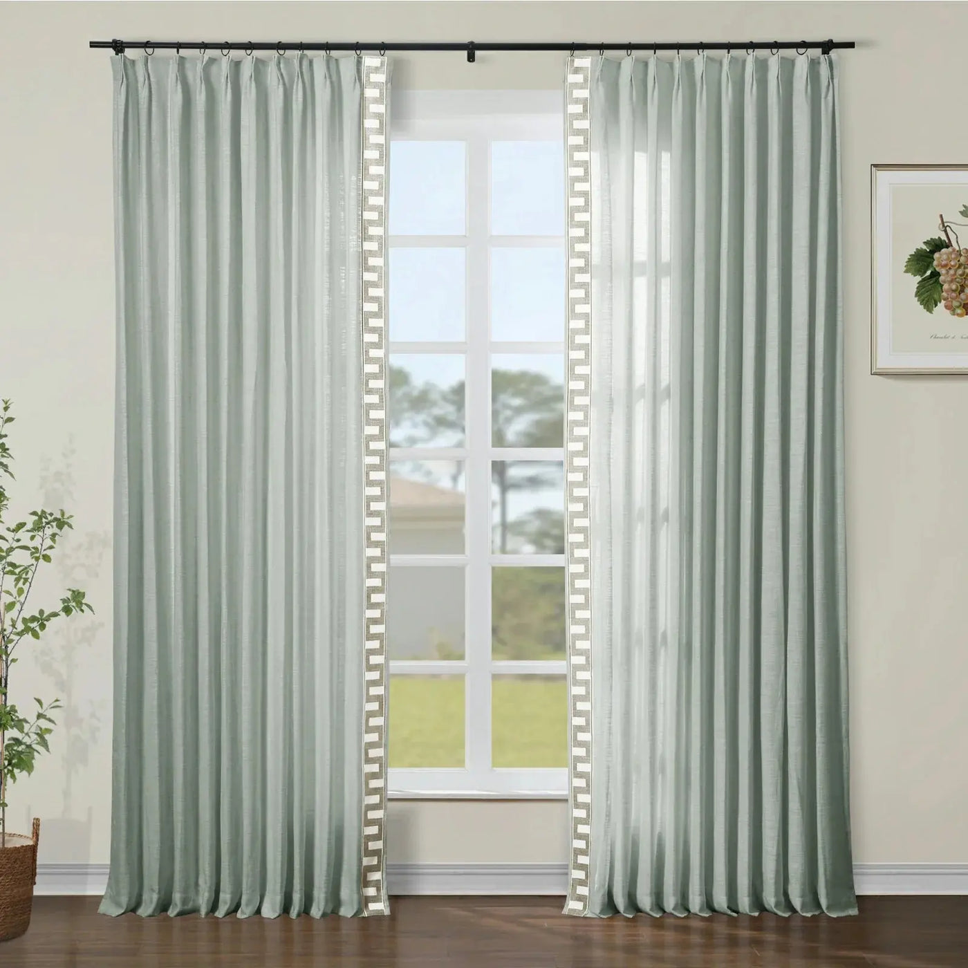 Jawara Luxury Linen Cotton Curtains with Border Trim (Sold per Pair) TWOPAGES