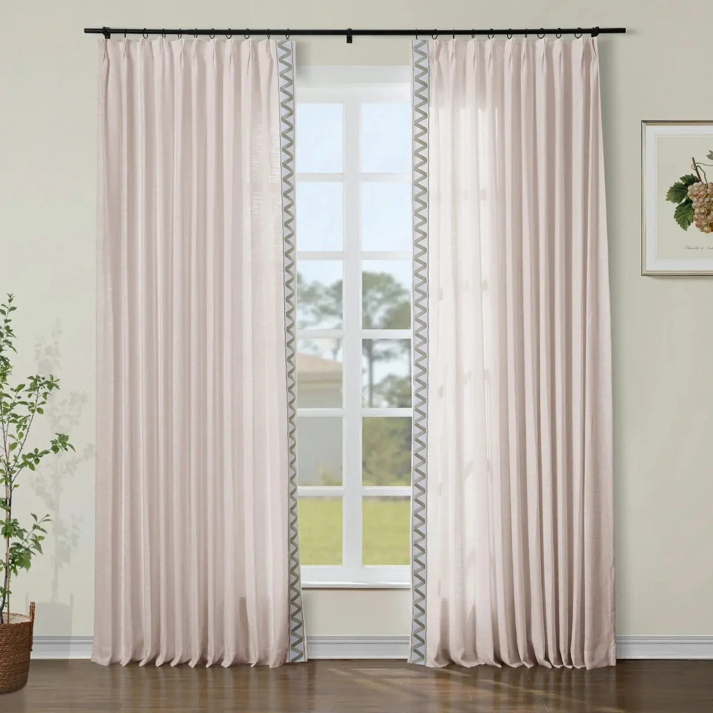 Jawara Luxury Linen Cotton Curtains with Border Trim (Sold per Pair) TWOPAGES