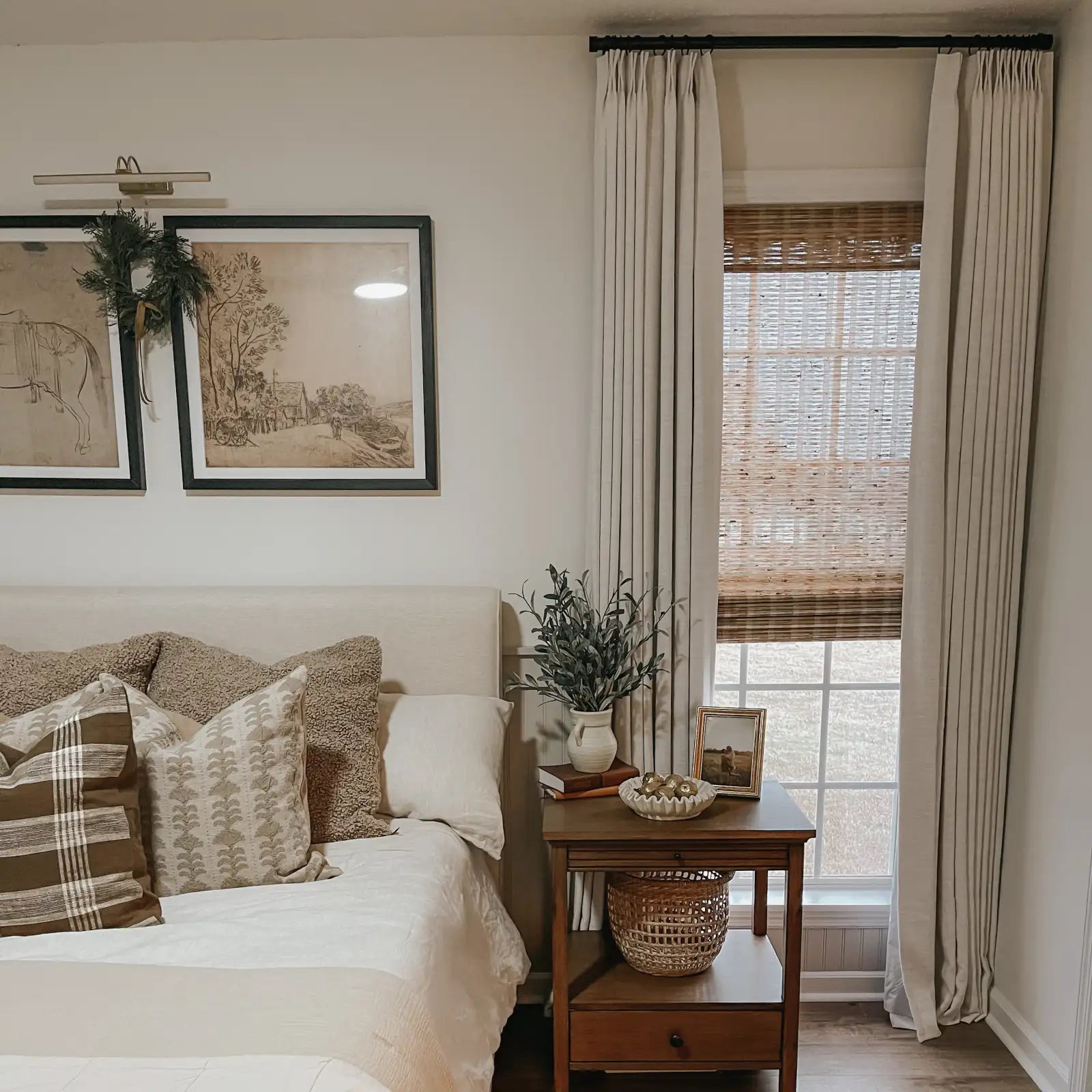 Liz Beige white Triple Pleated Linen Drape