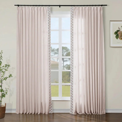 Liz Linen Curtains with Border Trim (Sold per Pair) -TWOPAGES