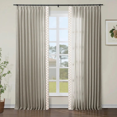 Liz Linen Curtains with Border Trim (Sold per Pair) -TWOPAGES