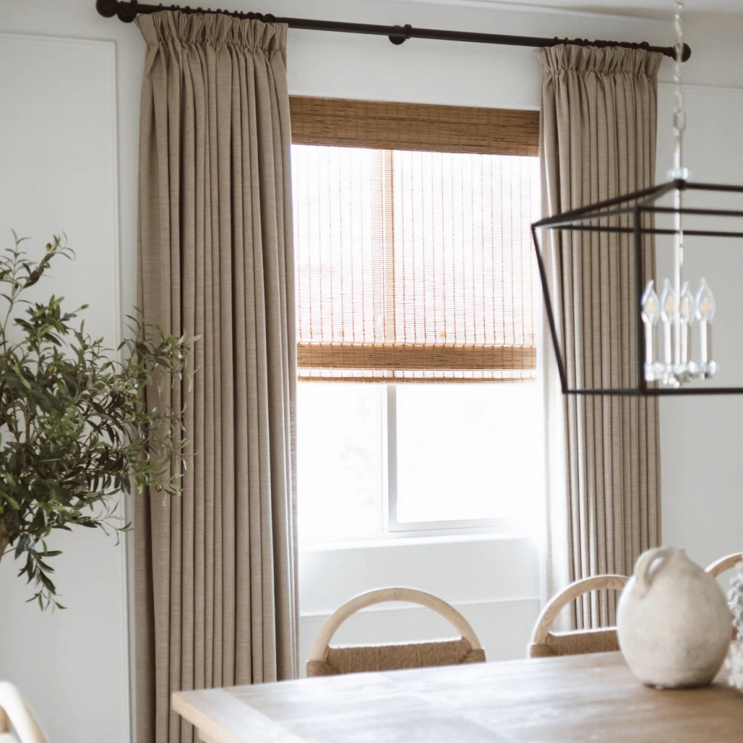 Liz Grey Beige Pinch Pleated Linen Drape