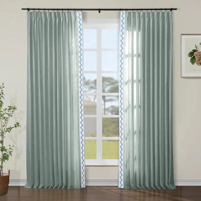 Liz Linen Curtains with Border Trim (Sold per Pair) -TWOPAGES