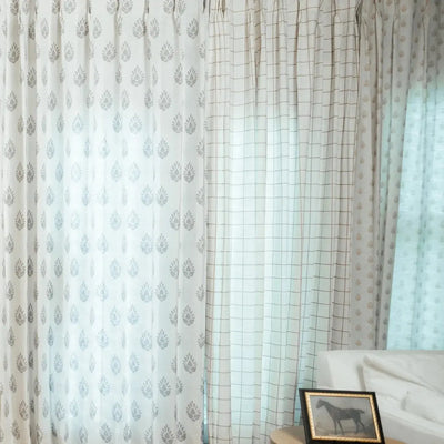 Stefana Silber Print Linen Blend Curtain Drapery Pleated -TWOPAGES
