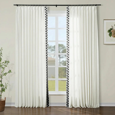 Isabella Cotton Blend Curtains with Border Trim (Sold per Pair) TWOPAGES