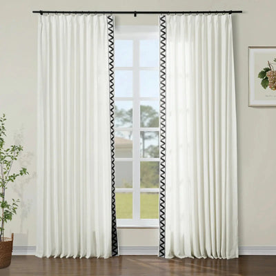 Jawara Luxury Linen Cotton Curtains with Border Trim (Sold per Pair) TWOPAGES