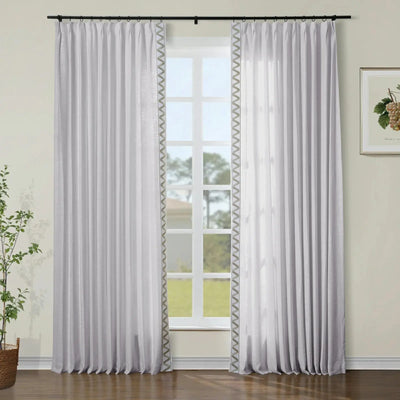 Jawara Luxury Linen Cotton Curtains with Border Trim (Sold per Pair) TWOPAGES