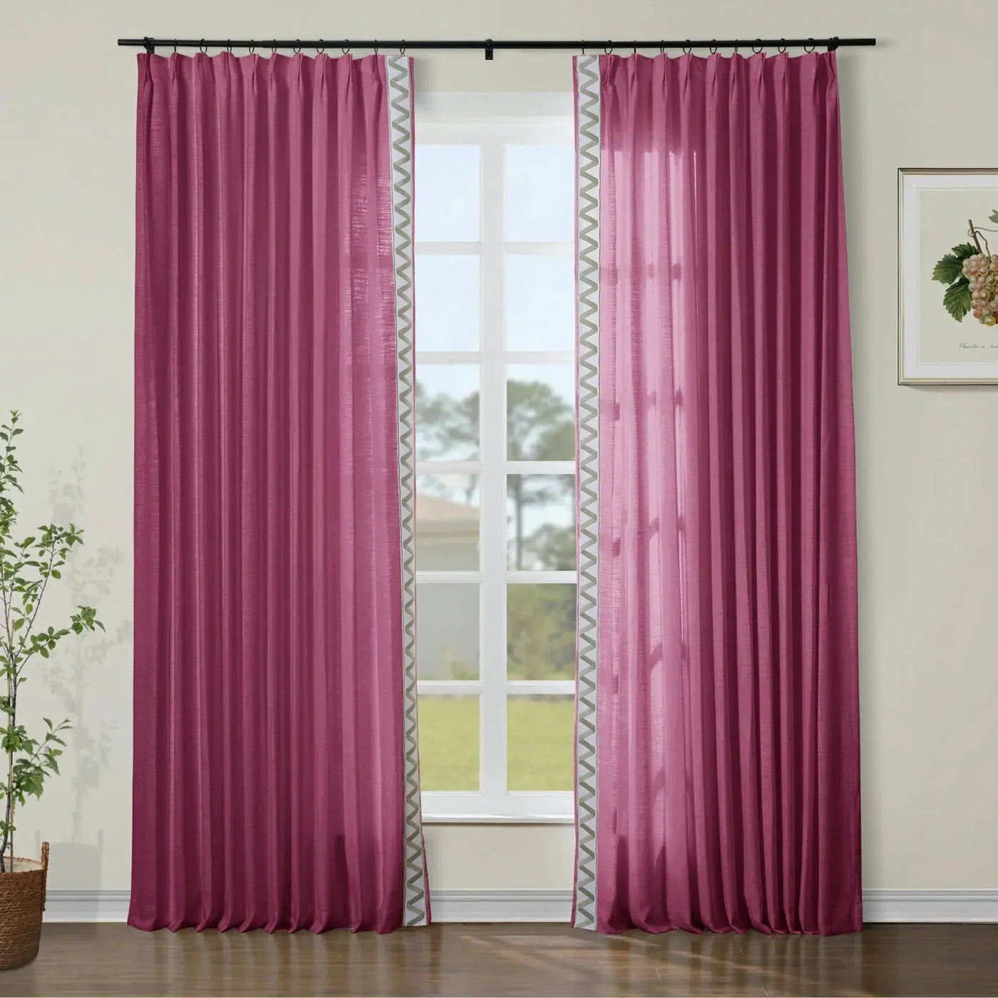 Jawara Luxury Linen Cotton Curtains with Border Trim (Sold per Pair) TWOPAGES