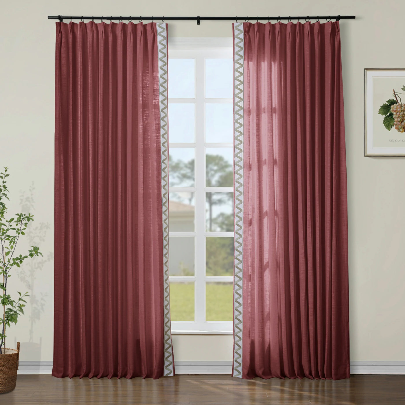 Liz Linen Curtains with Border Trim (Sold per Pair)