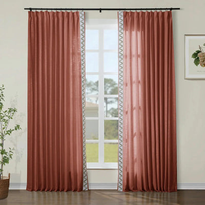 Jawara Luxury Linen Cotton Curtains with Border Trim (Sold per Pair) TWOPAGES