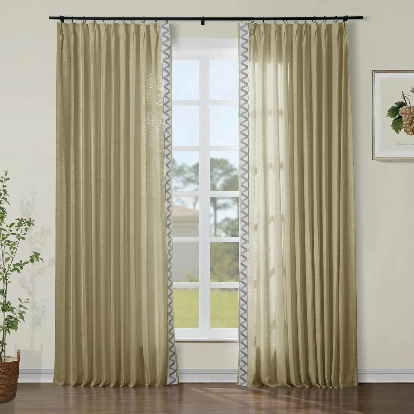 Jawara Luxury Linen Cotton Curtains with Border Trim (Sold per Pair) TWOPAGES