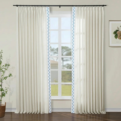 Jawara Luxury Linen Cotton Curtains with Border Trim (Sold per Pair) TWOPAGES