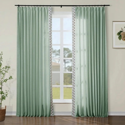 Jawara Luxury Linen Cotton Curtains with Border Trim (Sold per Pair) TWOPAGES