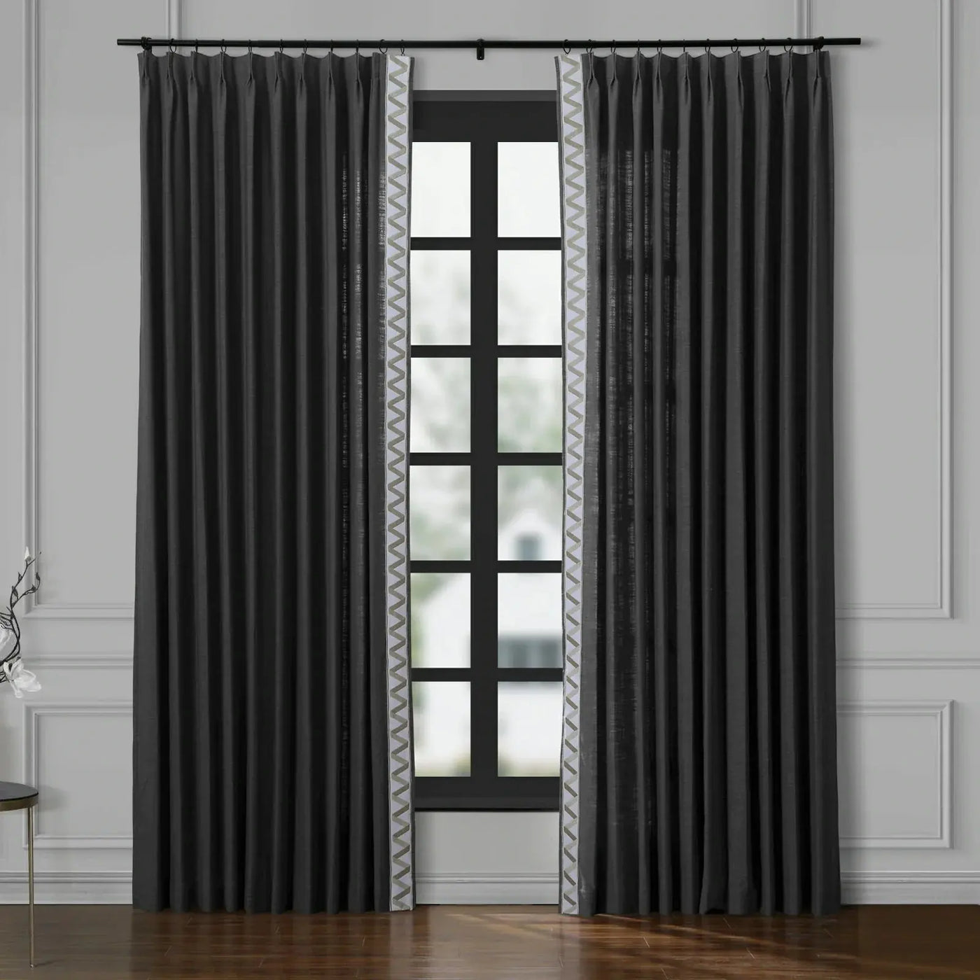 Jawara Luxury Linen Cotton Curtains with Border Trim (Sold per Pair) TWOPAGES