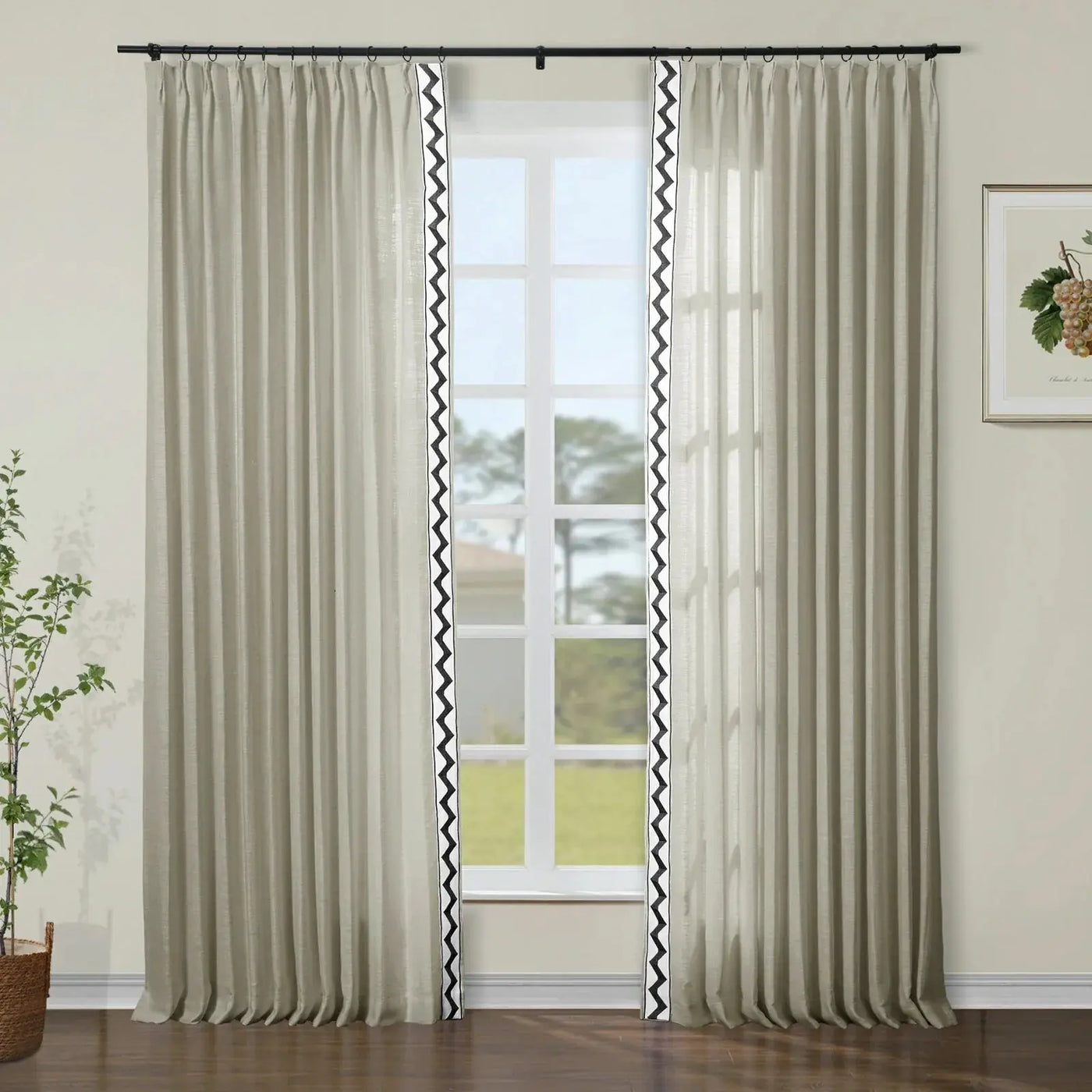 Jawara Luxury Linen Cotton Curtains with Border Trim (Sold per Pair) TWOPAGES