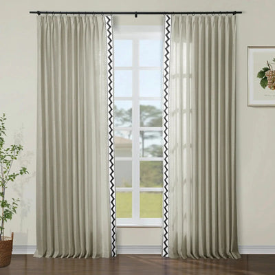 Jawara Luxury Linen Cotton Curtains with Border Trim (Sold per Pair) TWOPAGES