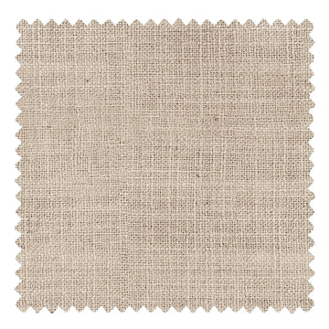 Fabric swatch showcasing a natural beige woven linen-like textile with a coarse texture and distinct pinking shear edges