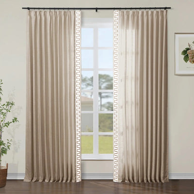 Jawara Luxury Linen Cotton Curtains with Border Trim (Sold per Pair) TWOPAGES