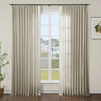 Patti Linen Curtains with Border Trim (Sold per Pair) -TWOPAGES