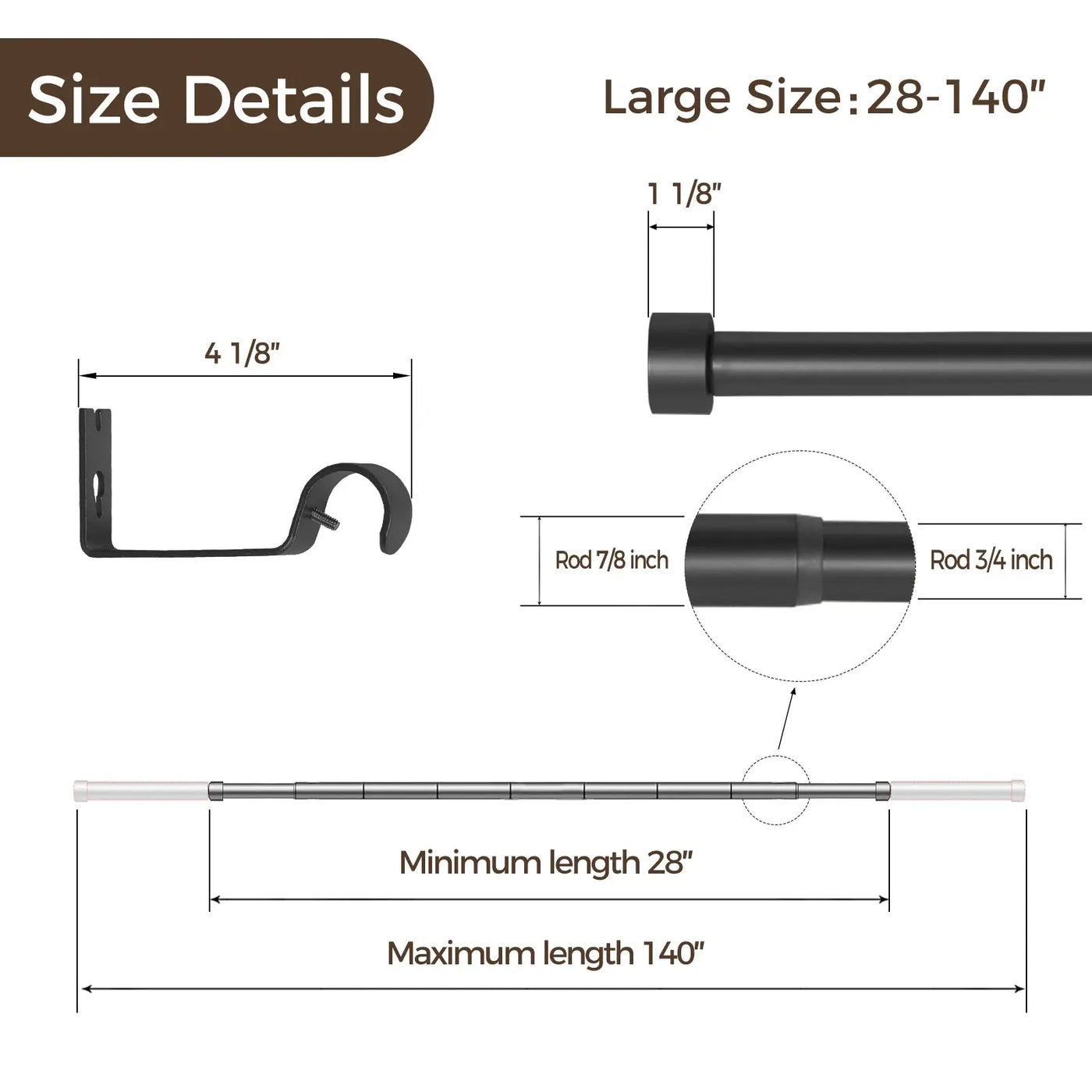 Jaylon Adjustable Curtain Splicing Roman Rods with Rings -TWOPAGES