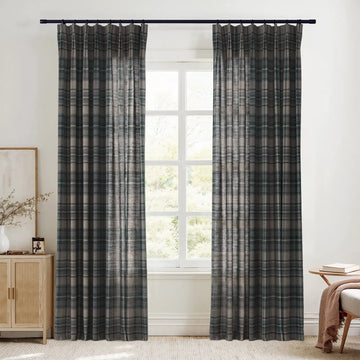 Sara Le Linen Raisin Plaid Print Pinch Pleat Curtain Unlined TWOPAGES