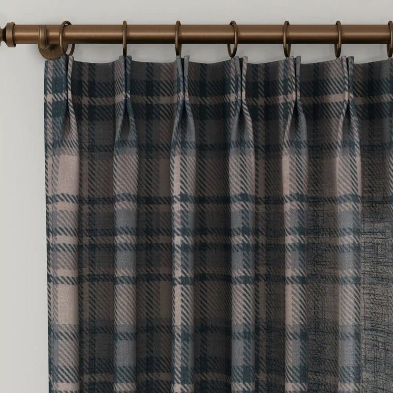 Sara Le Linen Raisin Plaid Print Pinch Pleat Curtain Unlined TWOPAGES