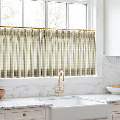 Celia Striped Plaid Cafe Curtain -TWOPAGES