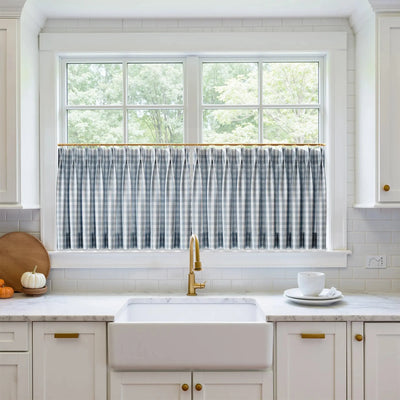 Celia Striped Plaid Cafe Curtain -TWOPAGES