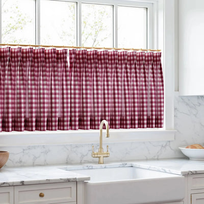Celia Striped Plaid Cafe Curtain -TWOPAGES