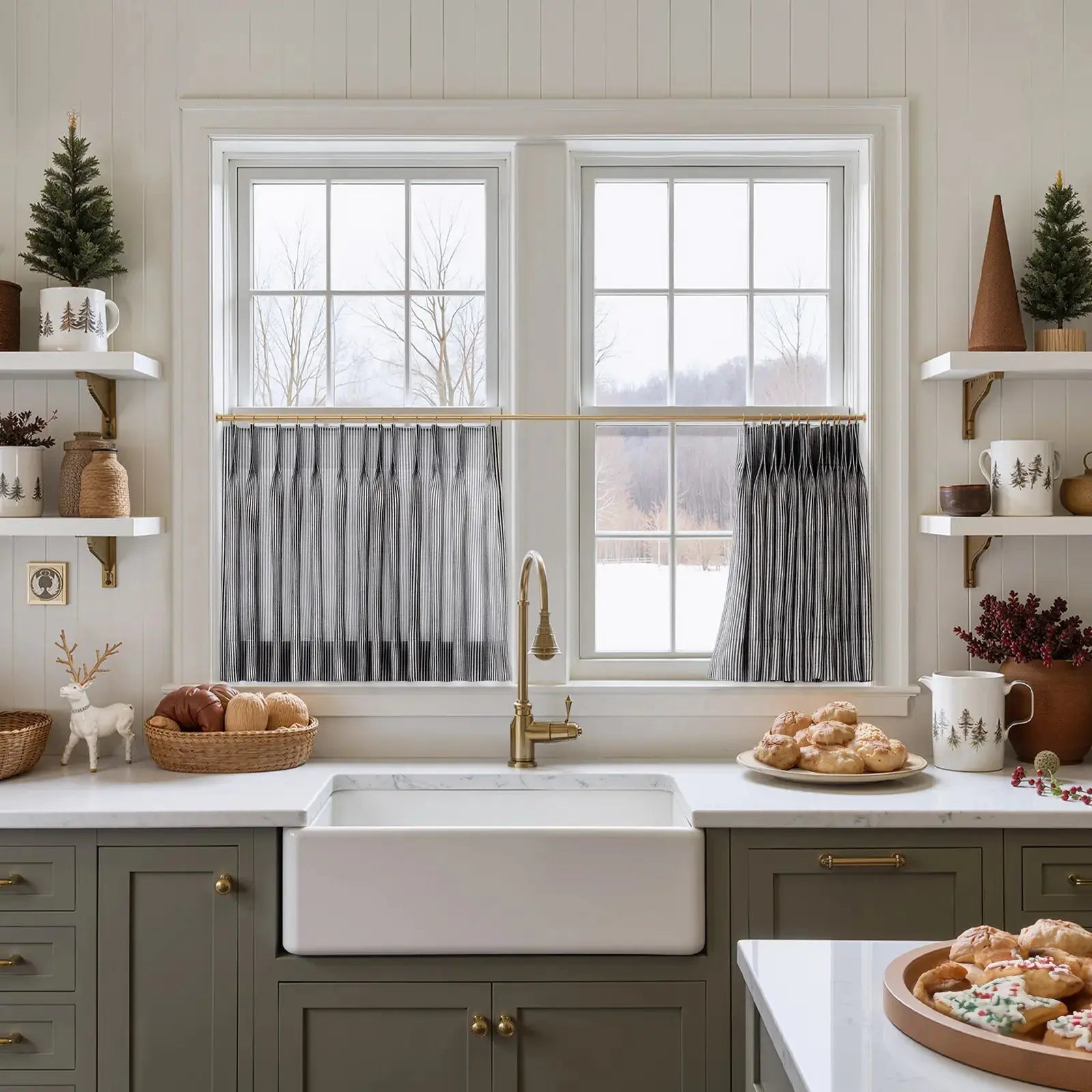 Celia Striped Plaid Cafe Curtain- -TWOPAGES