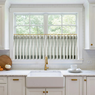 Celia Striped Plaid Cafe Curtain -TWOPAGES