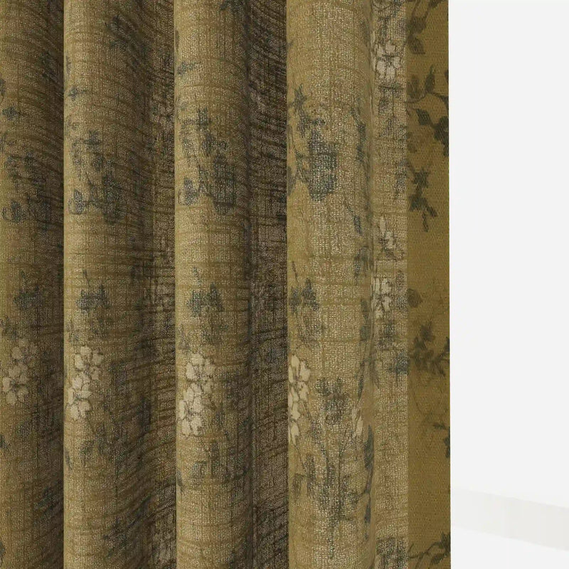 Sara Le Linen Copper Floral Print Pinch Pleat Curtain Unlined