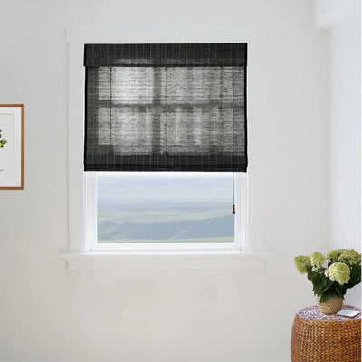 Natural Flax Bamboo Woven Shade - Black TWOPAGES CURTAINS