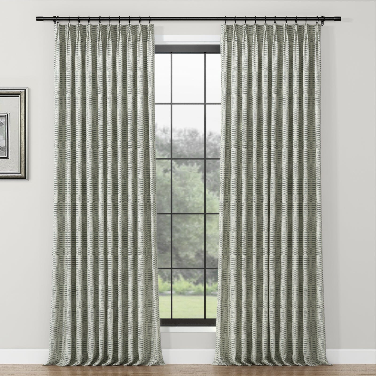 Set of 2 100% Organic Pinch Pleated Curtains With Geometric Woven Cotton Fabric 2024 | Multiple Colors and Panel Sizes Available | Eco Friendly